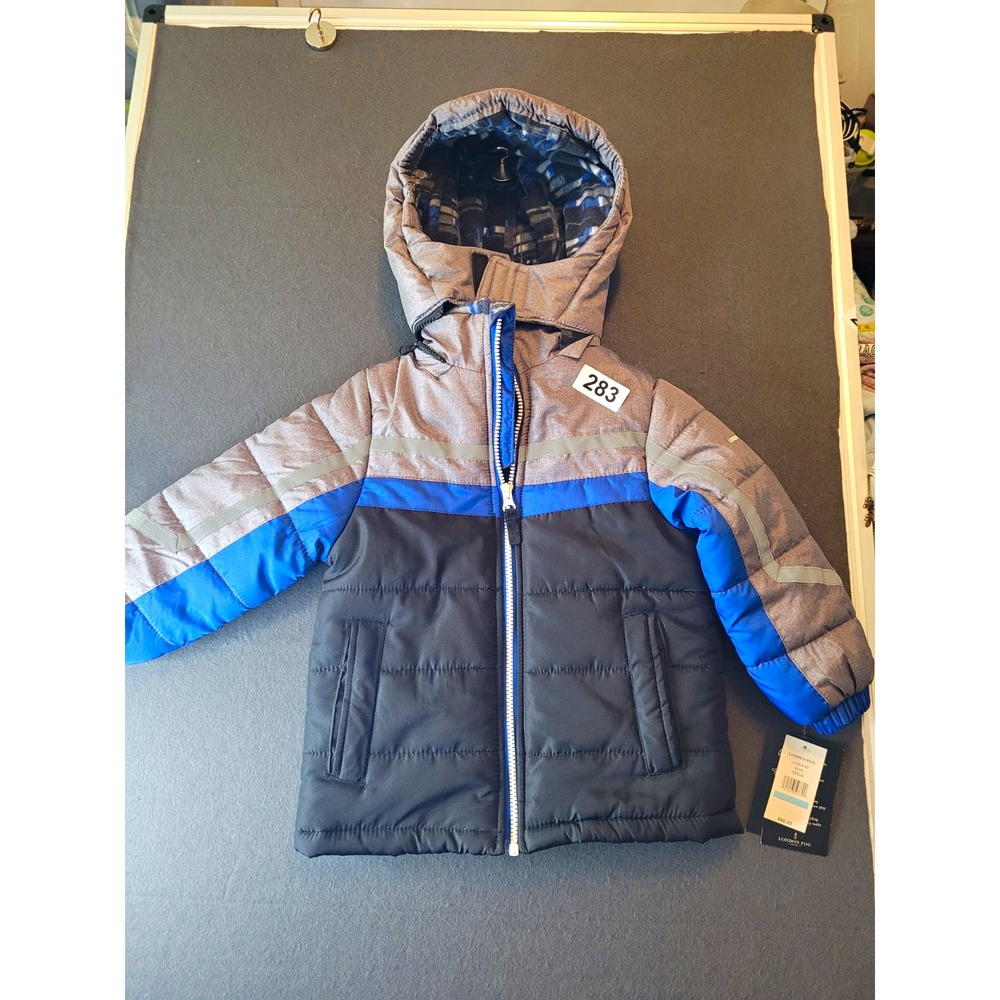 London Fog Hooded Colorblock Puffer Jacket Full Zip Lined Kids 5-6 L218E04